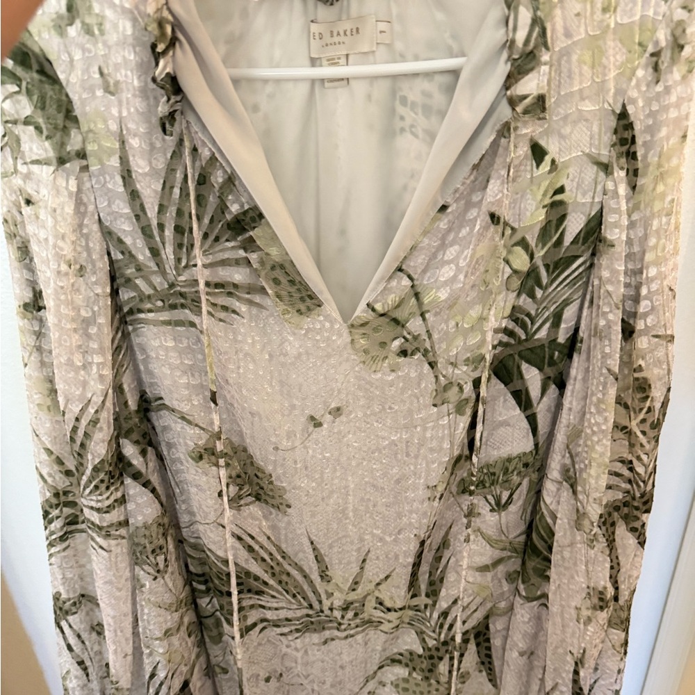 Ted Baker Green and White Palm Patterned Dress size 1